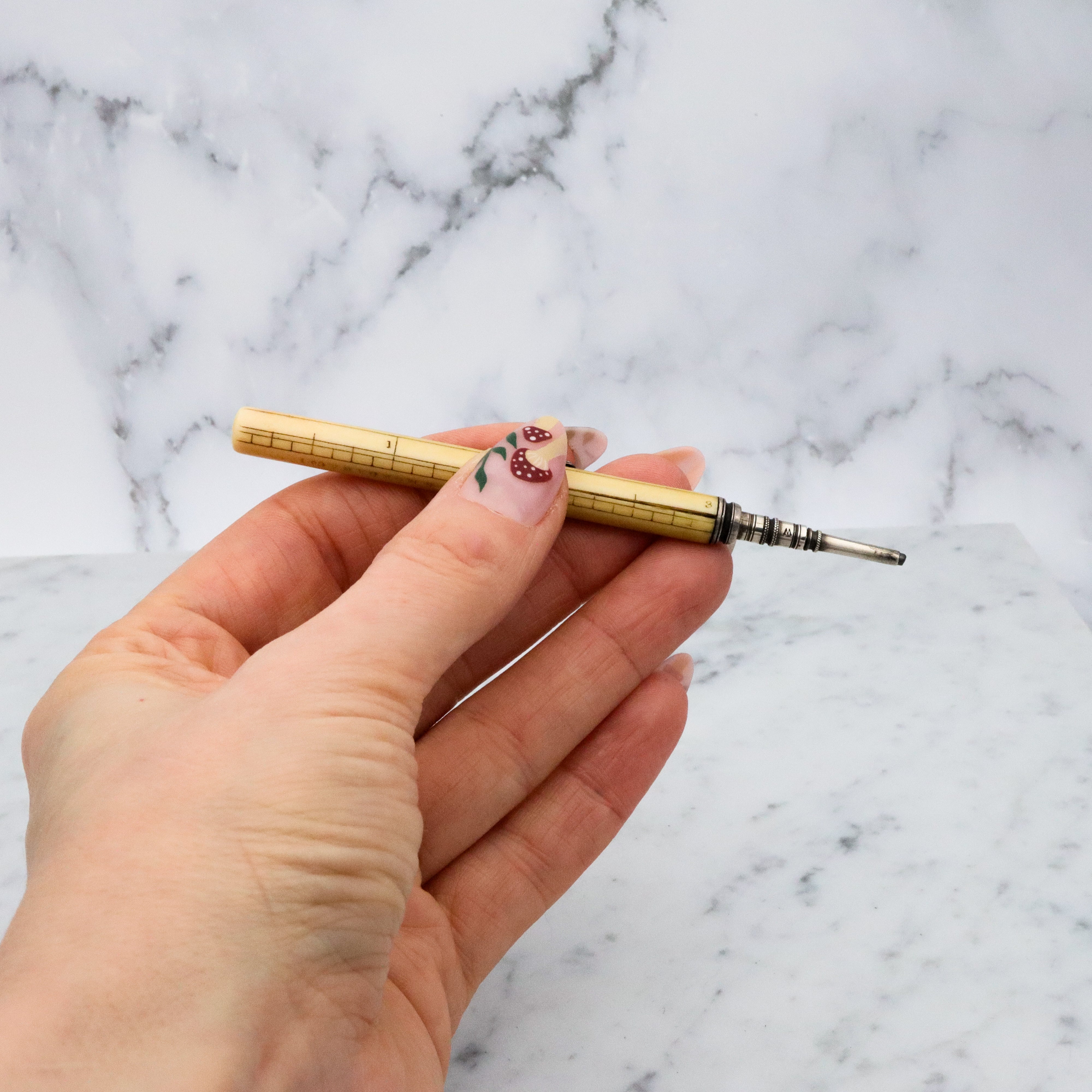 Rare Antique Victorian Sampson Mordan & Co. sterling & bone propelling pencil with ruler